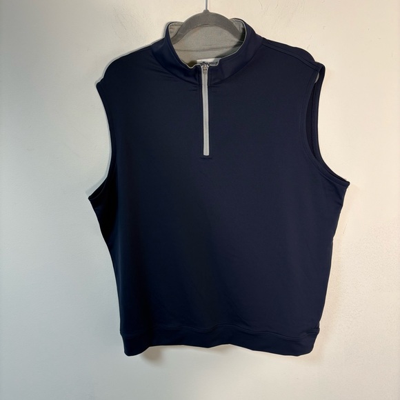 Peter Millar Mens Galway Navy Sleeveless Quarter-Zip Vest...